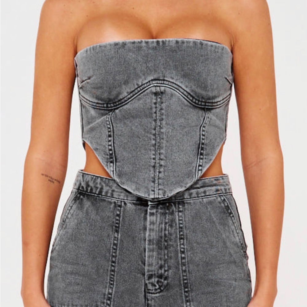 Grey denim corset top